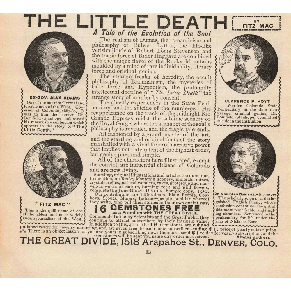 1892 Print Ad for The‎ Great Divide 1887-1889 Colorado History True Crime Book
